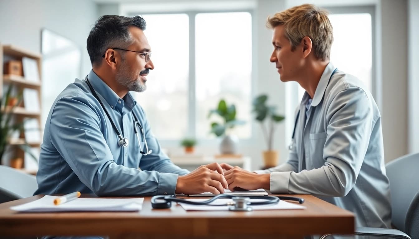 Consultation with a private gp in a welcoming healthcare environment, fostering trust and care.