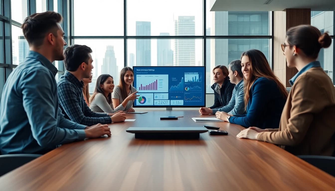 Agency team brainstorming ideas in a modern conference room showcasing collaboration.