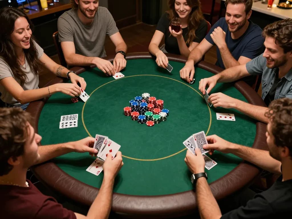Players enjoying a poker game at home while using oli4d for betting strategies