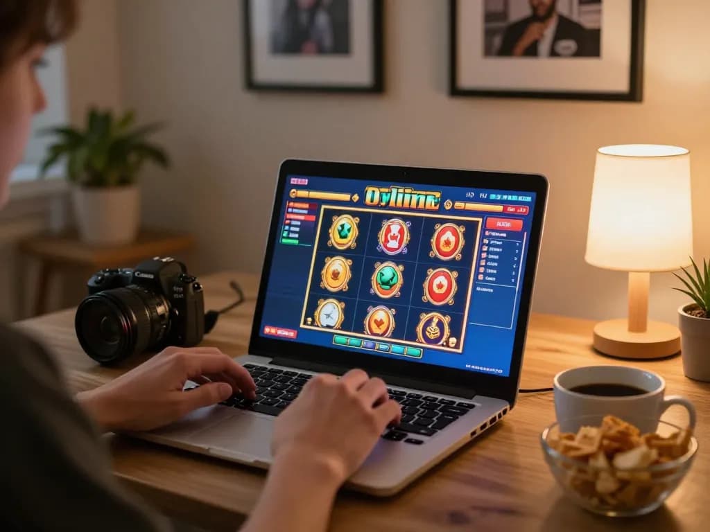 Engaging gameplay at online casinos Canada, showcasing a person using a laptop at home