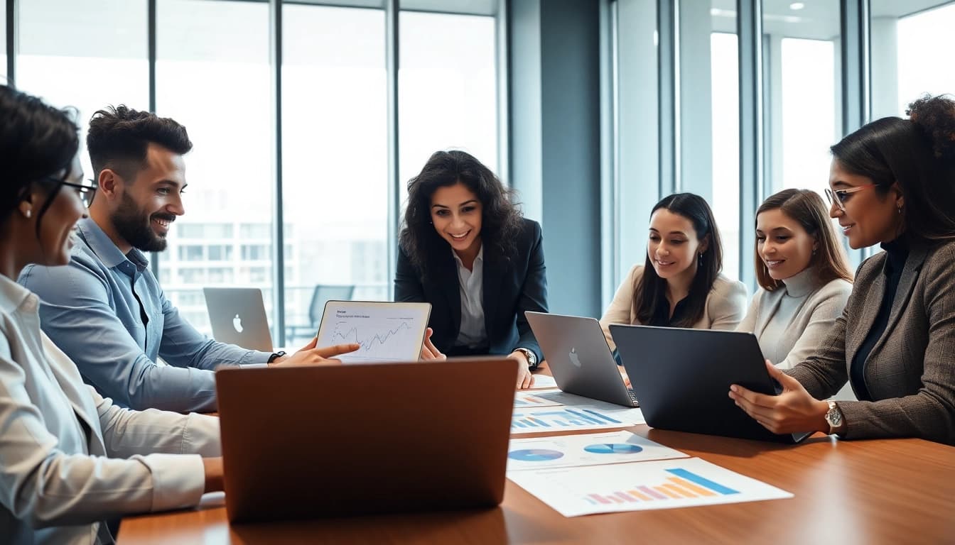 Engaged team analyzing Competitive intelligence for sales in a modern office environment.
