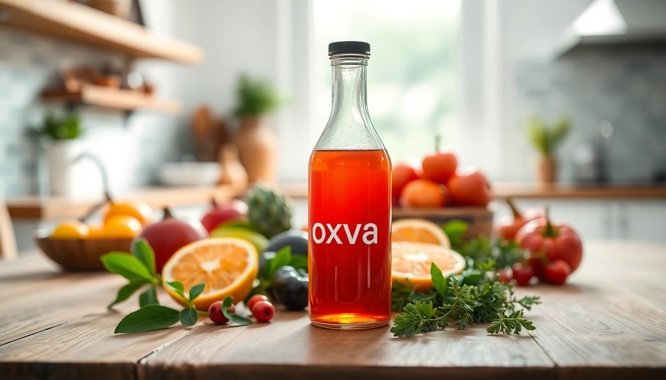 Erleben Sie den erfrischenden Oxva Liquid in einer eleganten Umgebung mit natürlichen Zutaten.
