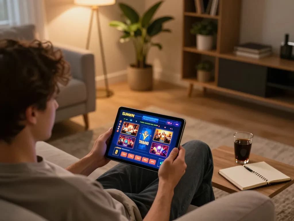 Engaged player enjoying SUNWIN TRANG CHỦ on a tablet, highlighting online gambling experience