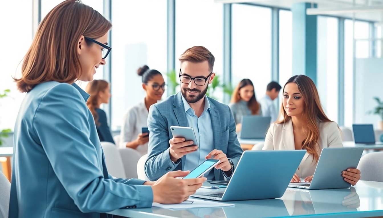 Collaborative scene featuring an enterprise ai assistant enhancing workplace productivity.