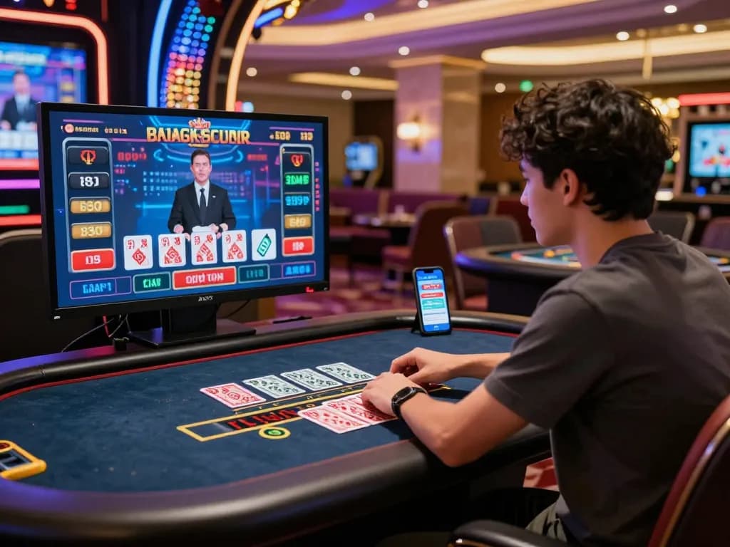 Engaging online baccarat gameplay showcasing a virtual casino setup with live dealer interactions and vibrant graphics.