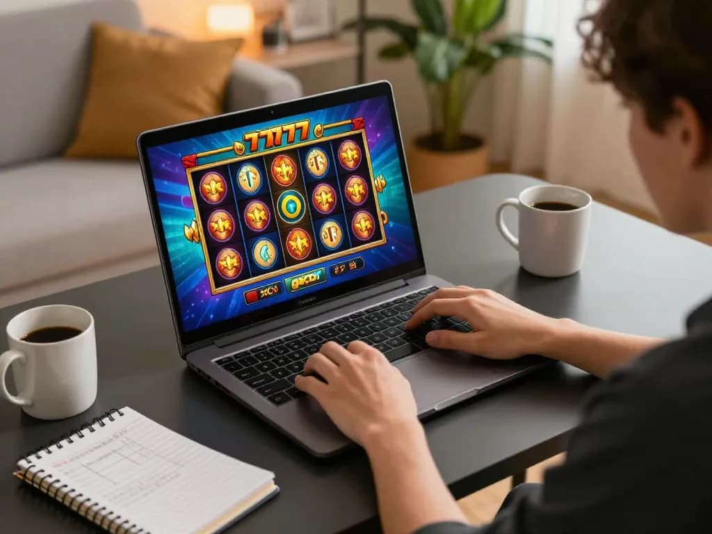 Engaging gameplay on slot777 gacor displayed on a laptop with strategic notes nearby.