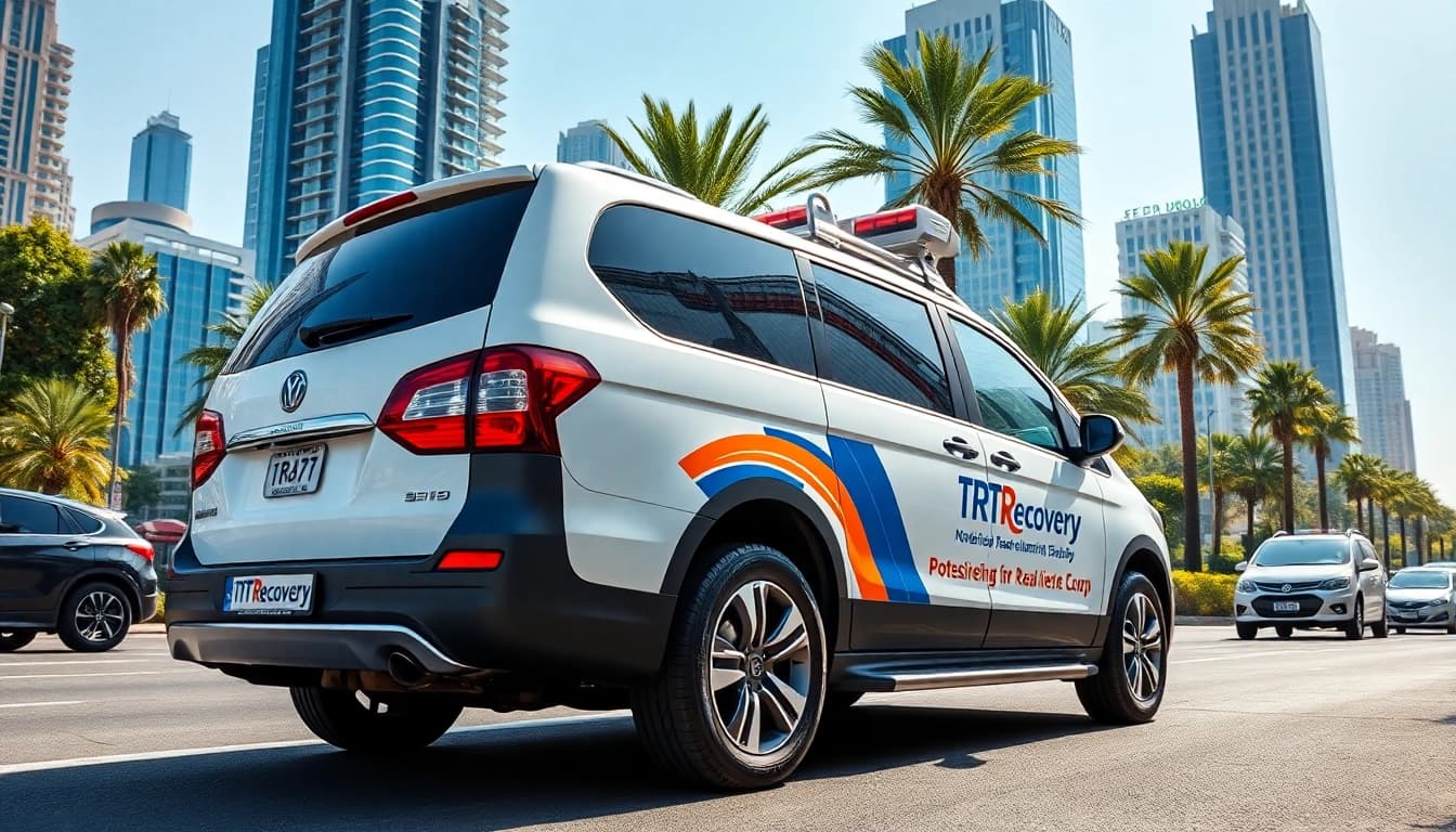 TRT Recovery UAE providing professional roadside assistance in Dubai's busy streets.