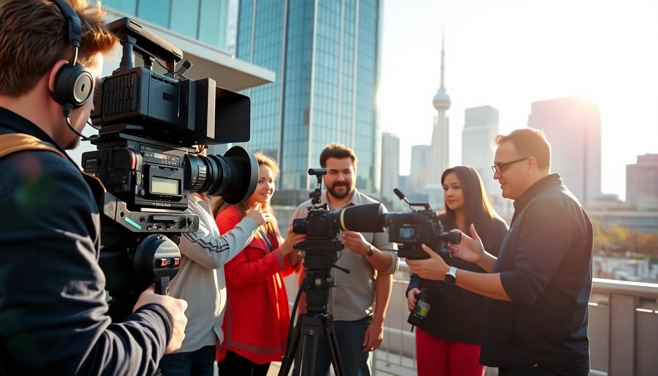 Edmonton production companies collaborating on a film set with diverse team members.