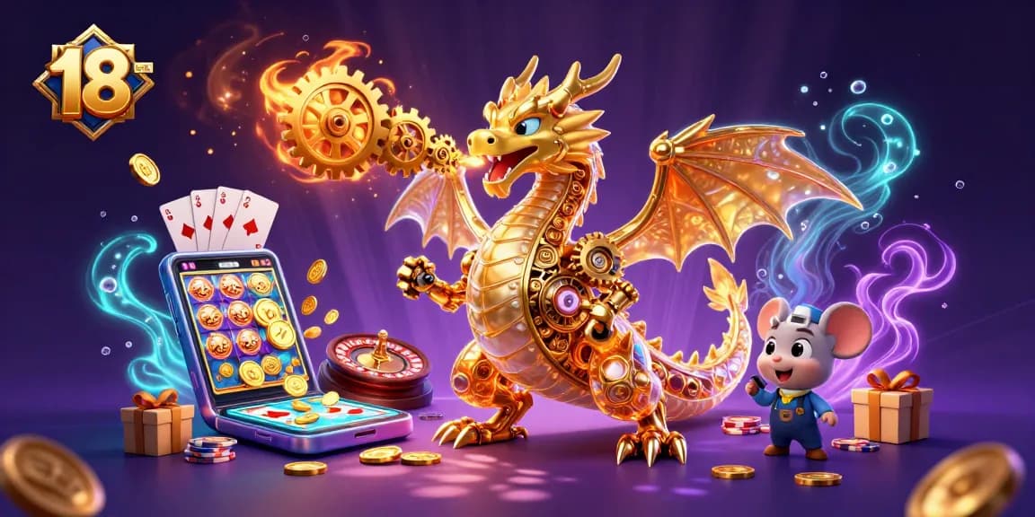 Engage in thrilling action with keonhacai 18 as a golden dragon unleashes winning prize elements in a vibrant casino scene.