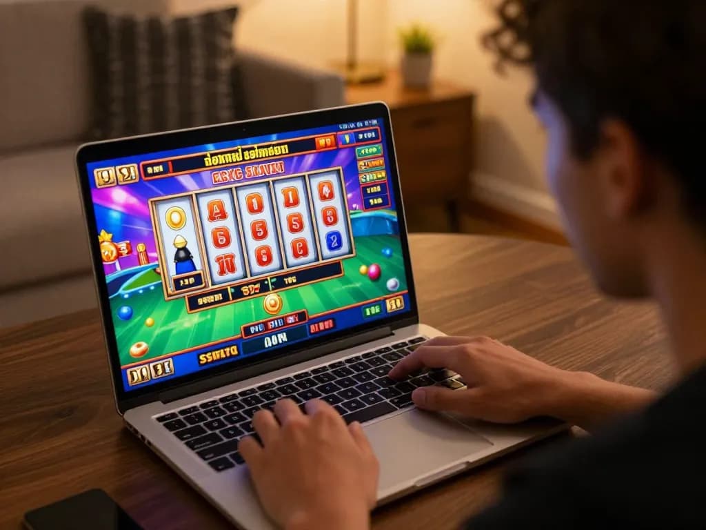 Engaging online สล็อต gaming session on a laptop, highlighting strategic gameplay and user interaction