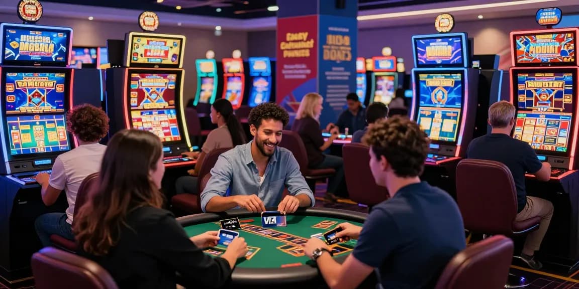 Exciting online casino scene featuring players using credit cards like Visa and Mastercard at gaming tables, showcasing vibrant ambiance at https://brcs.co.uk/.
