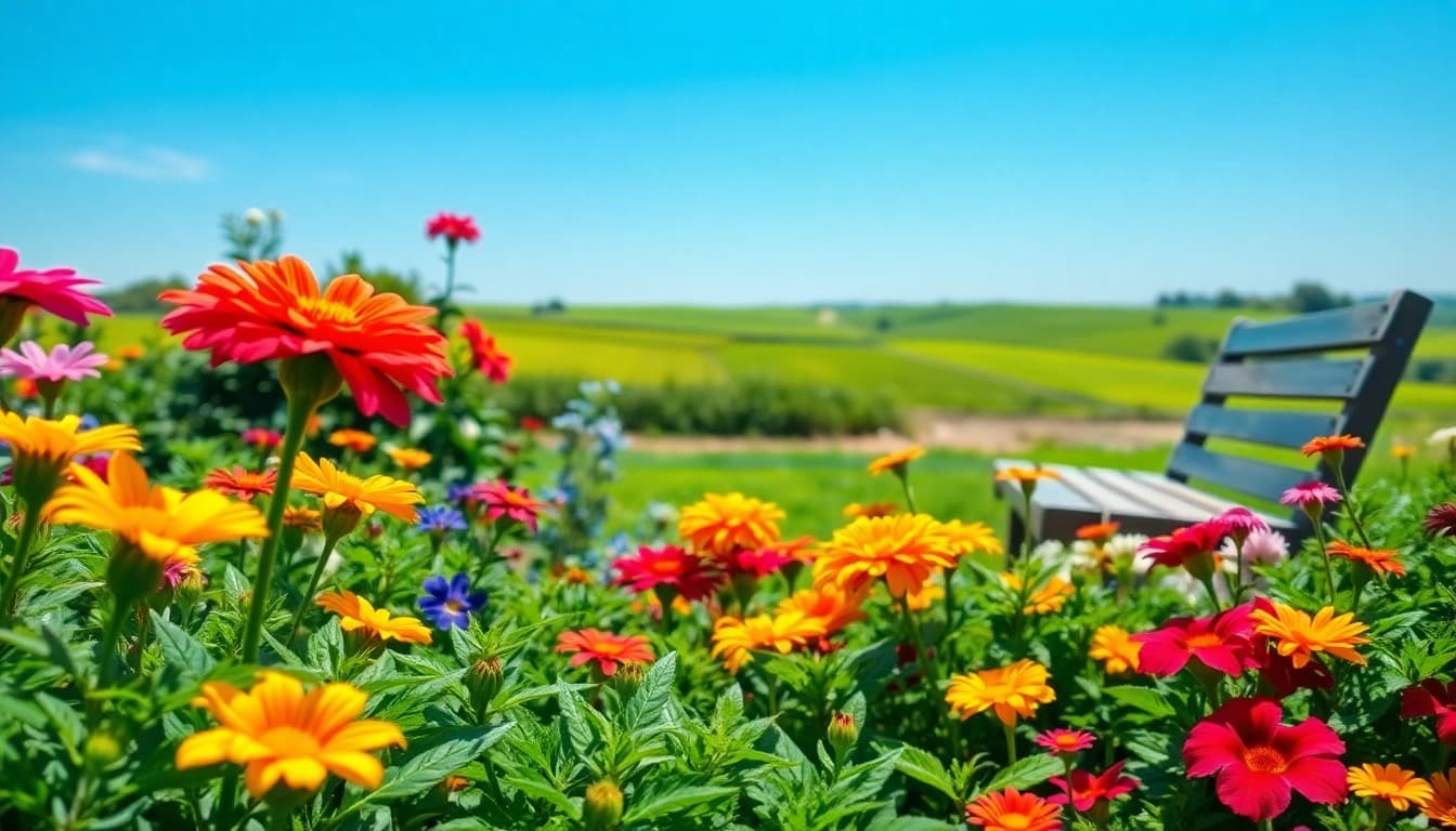 Engage in Gardening with a vibrant array of flowers and lush greenery in a serene garden.