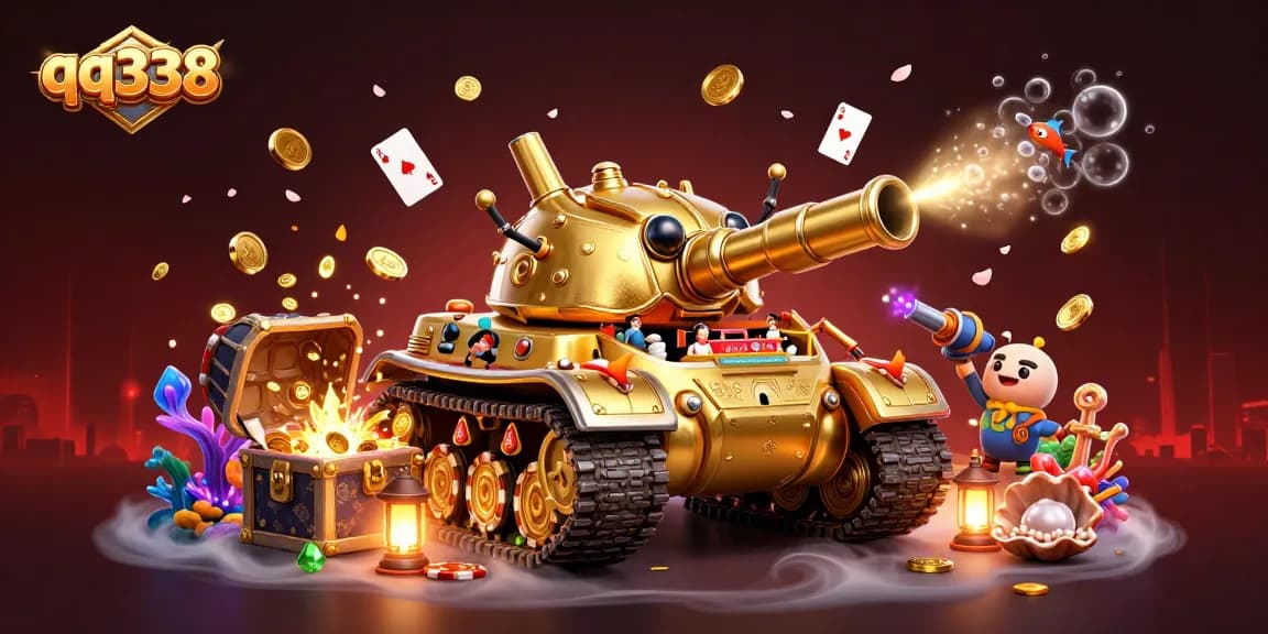 Experience the thrill of qq338 in an explosive casino scene featuring gold coins and vibrant gaming elements.