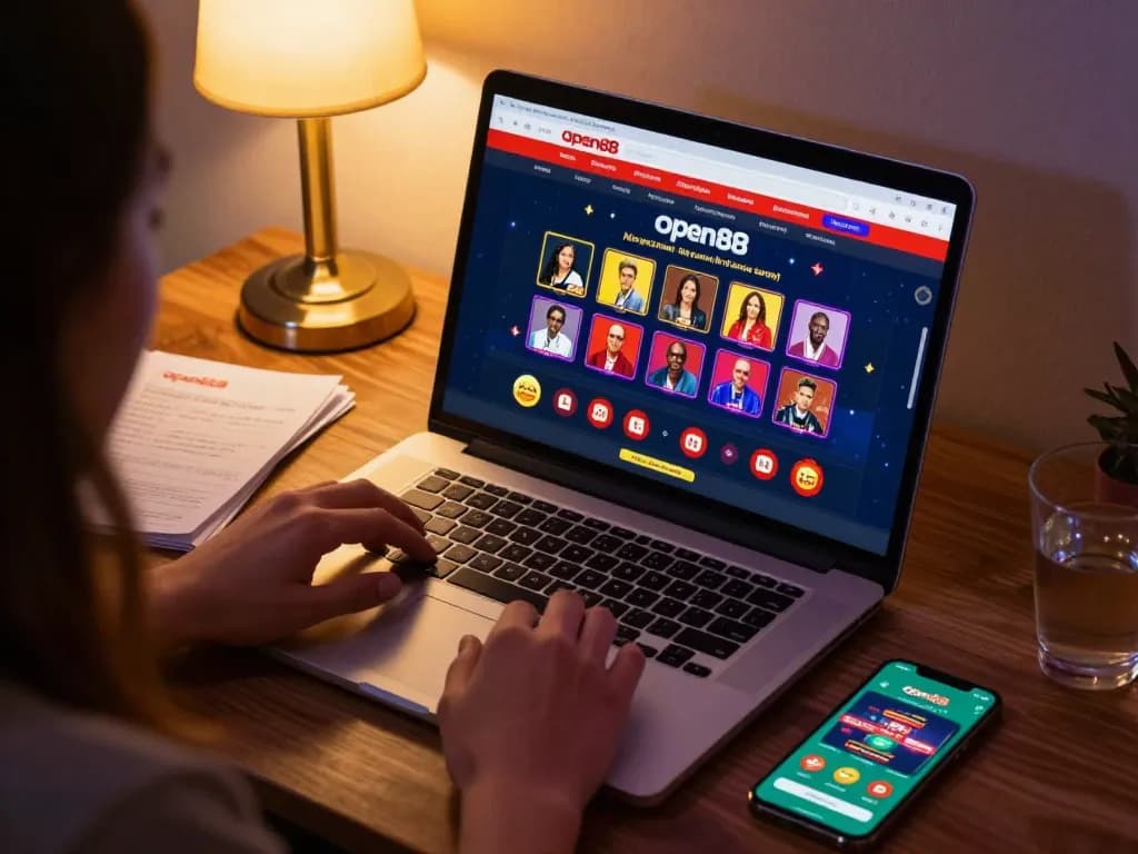 Player engaging with open88 online casino on a laptop, creating an immersive gaming experience at home.