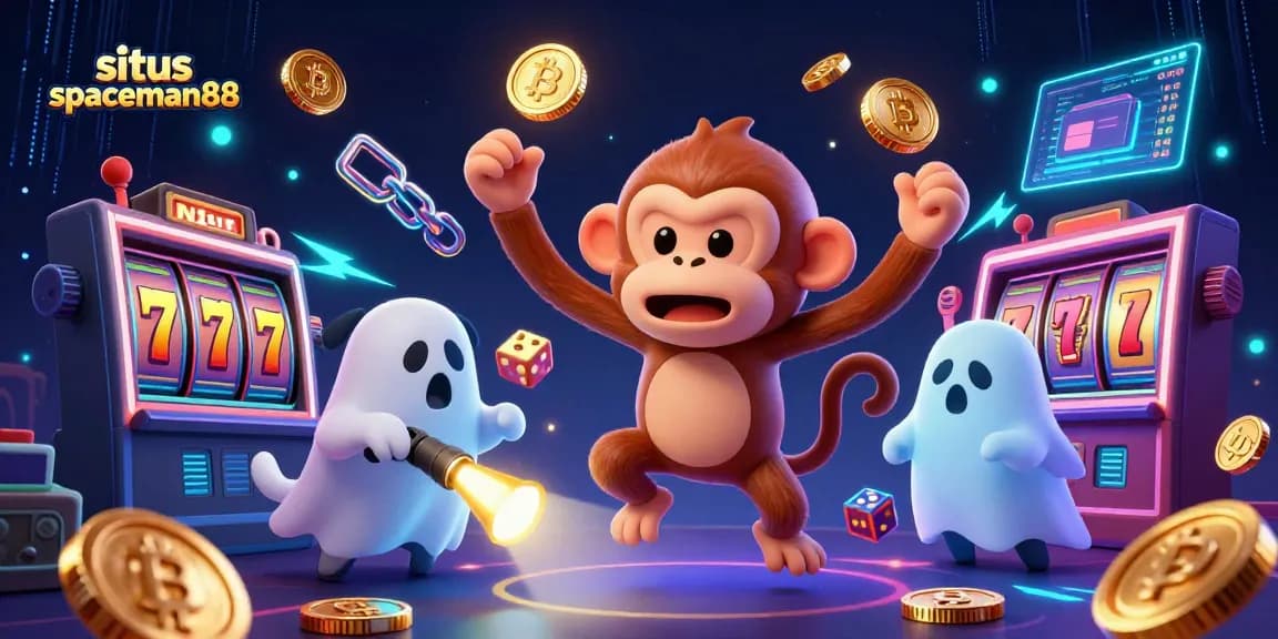 Experience thrilling gameplay at situs spaceman88 with slots, jackpots, and crypto elements in this dynamic illustration.