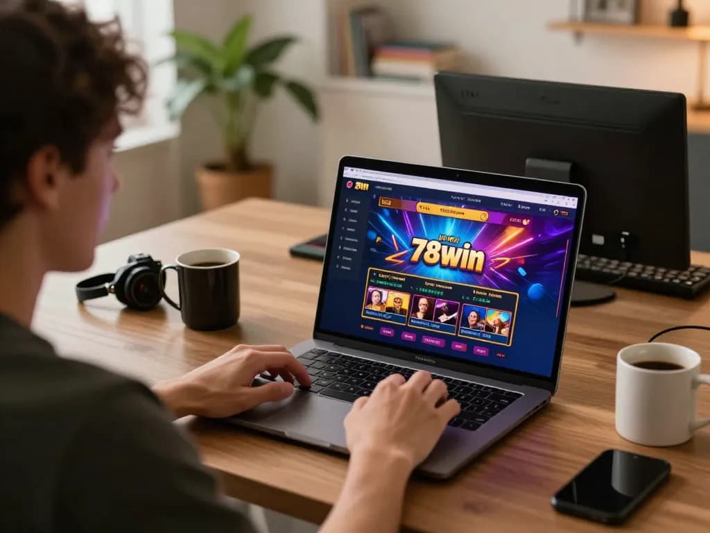 Engaging with 789win link mới at home during an online gaming session, showcasing vibrant graphics and cozy atmosphere.