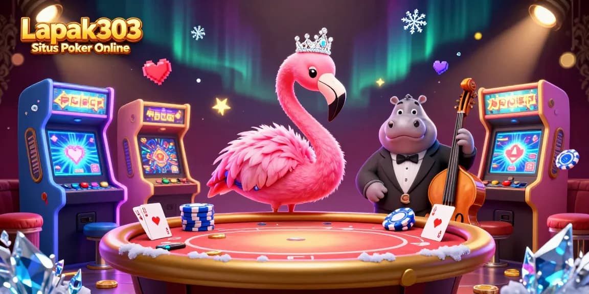 Engage in thrilling poker at Lapak303 Situs Poker Online, showcasing vibrant 3D gaming elements.