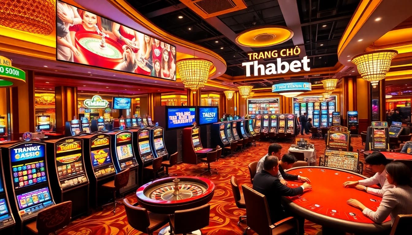 Exciting gameplay at trang chủ thabet with vibrant slot machines and engaged poker players.