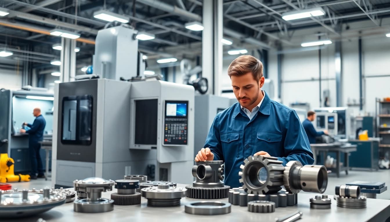 Custom part manufacturer showcasing precision engineering in a dynamic workshop environment.
