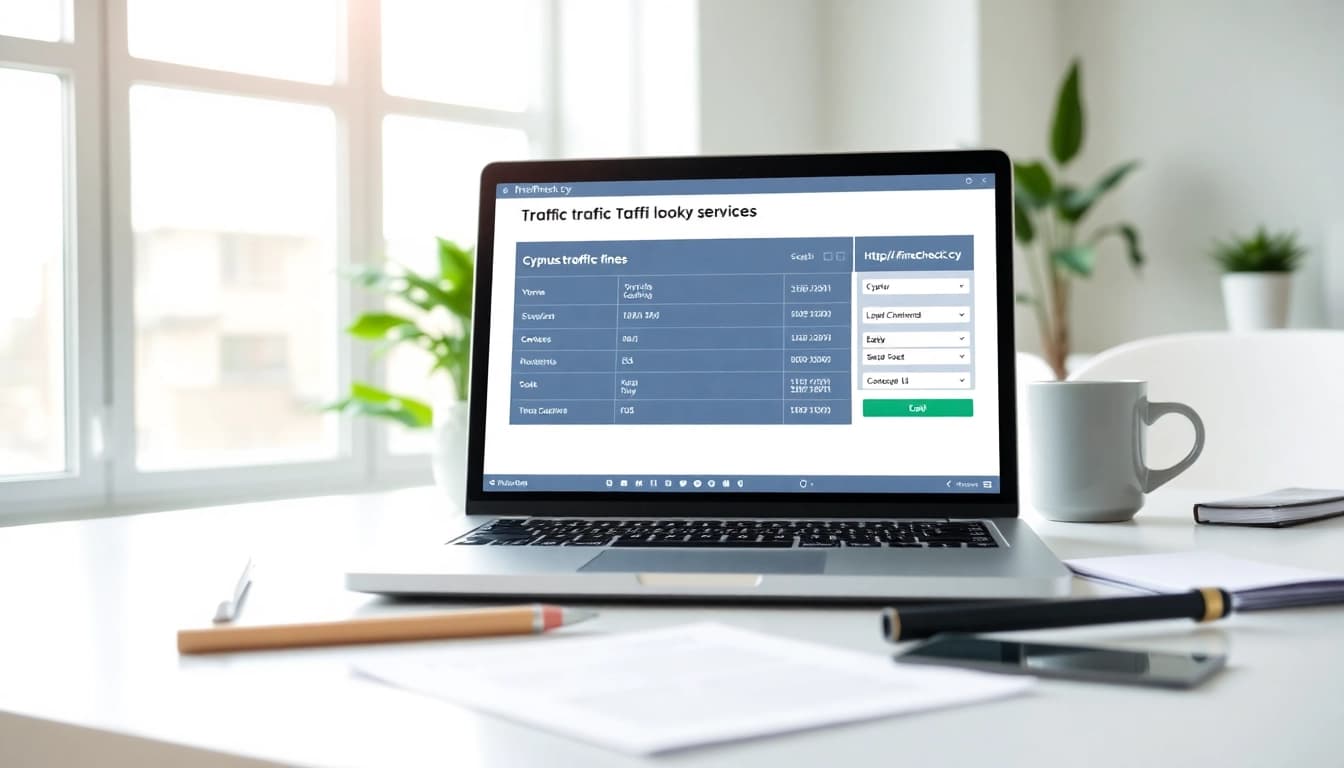 Check Cyprus traffic fines efficiently on https://finecheck.cy with a sleek laptop interface.