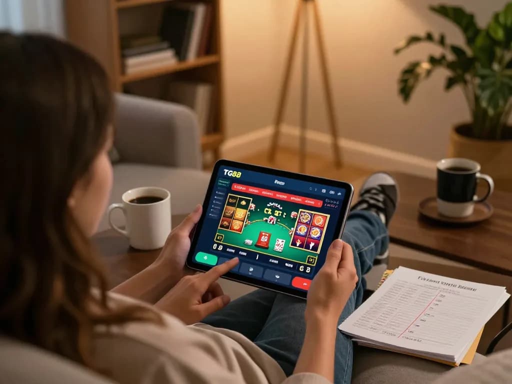 TG88 mobile app interface displayed on tablet during an exciting home gaming session