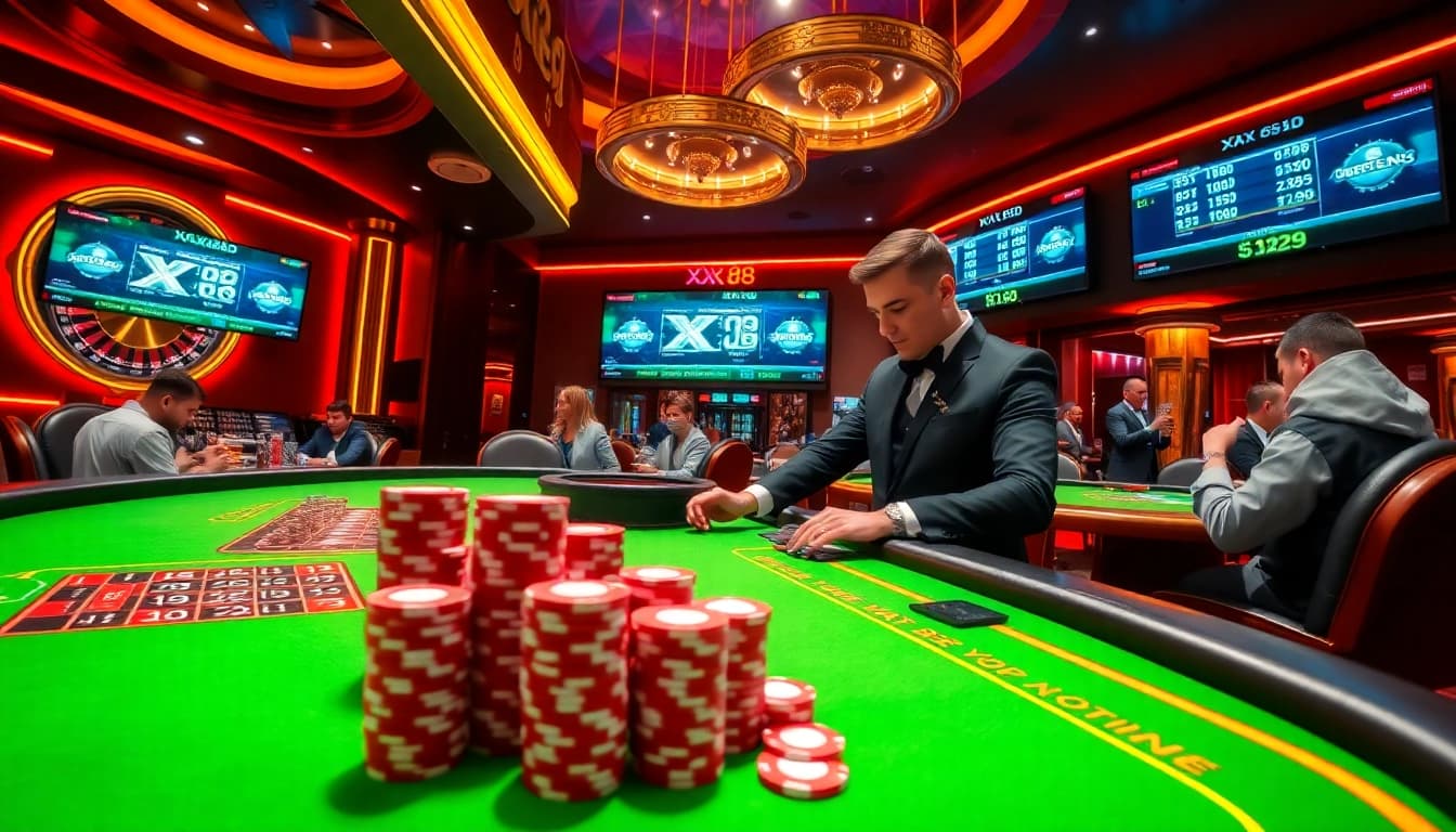 Bet at XX 88 on an exciting casino table with vibrant colors and high stakes action.