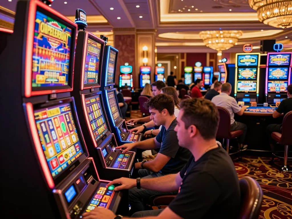 Engaged player at the nohu slot machine during an exciting gaming session.