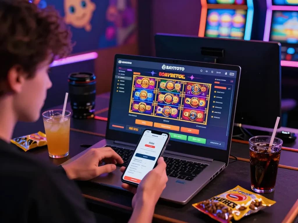 BAYITOTO online gambling interface showcasing vibrant slot games and user engagement.