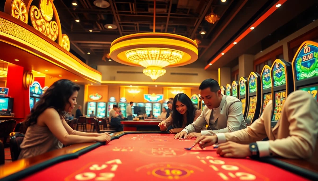 Engaging casino scene featuring players at MM88 - https://mm88.agency/ for an exciting gaming experience.