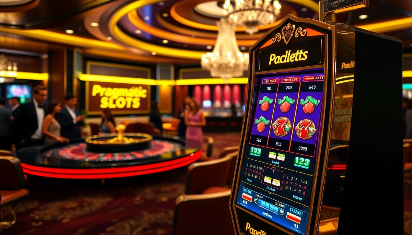 Engaging players spin on a Pragmatic slot machine in a luxurious casino setting.