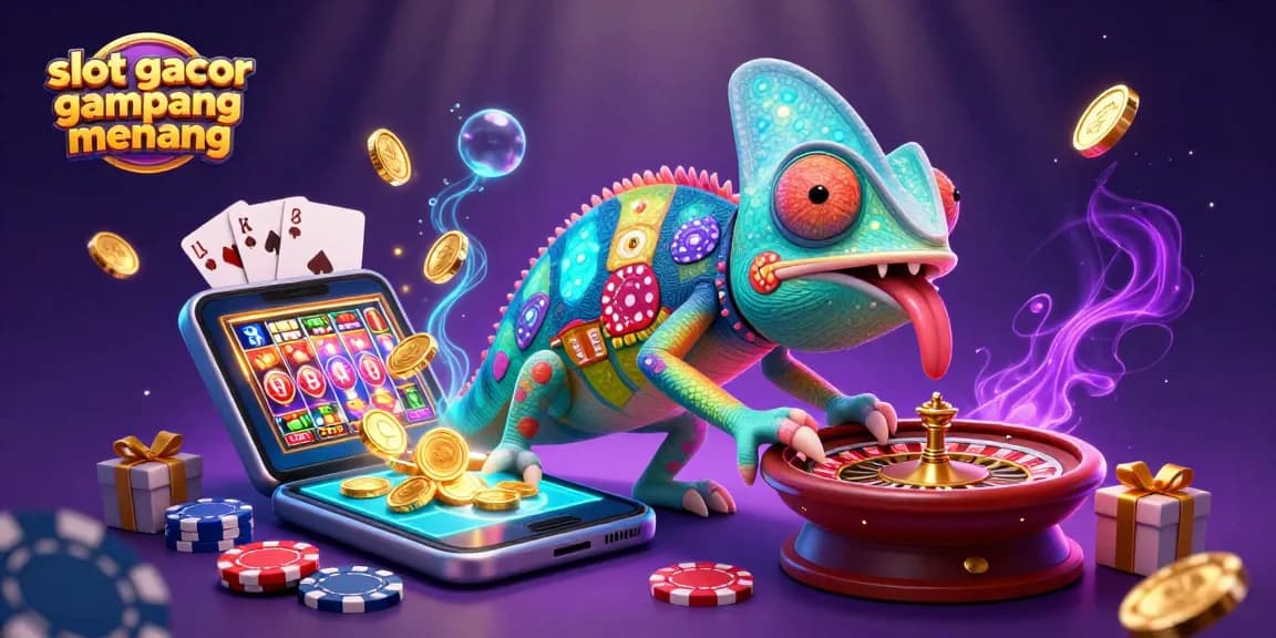Engage with slot gacor gampang menang through vibrant 3D casino illustration showcasing dynamic game elements.