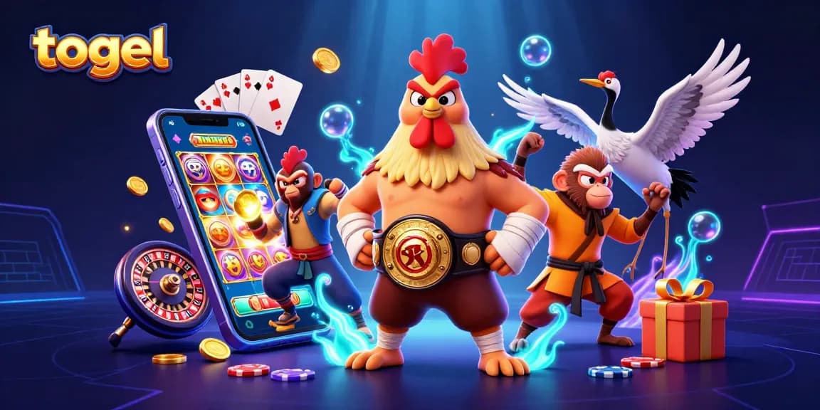 Spin the colorful togel slots with engaging characters in a vibrant casino illustration.