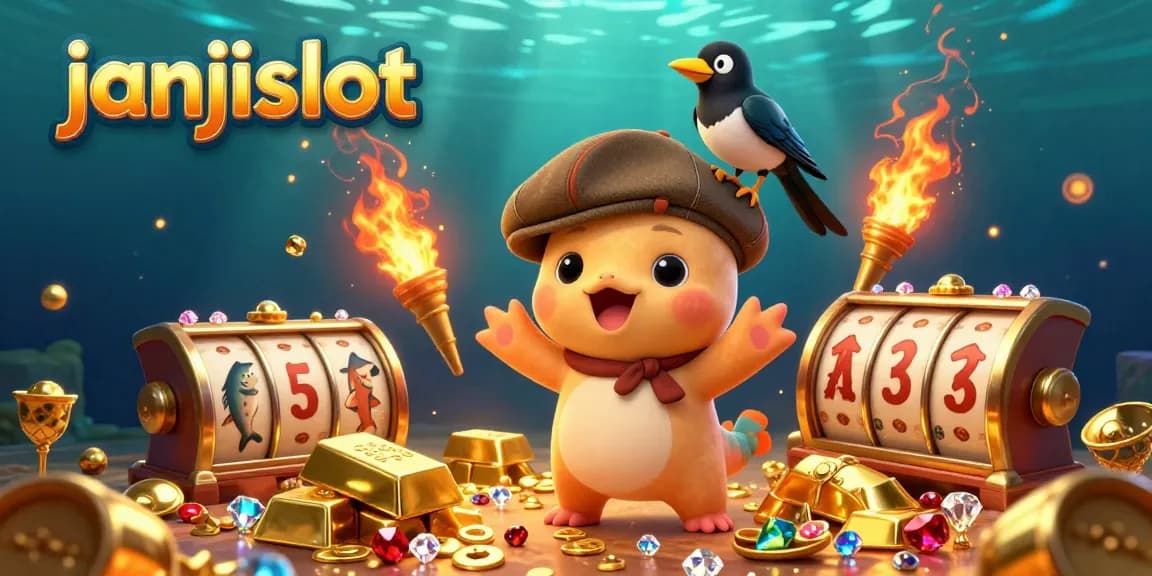 Spin the reels at janjislot with a delightful scene of 3D characters amidst dazzling gold and jewels.