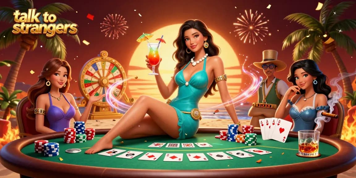 Engage in live video chats to talk to strangers through a visually vibrant casino scene.