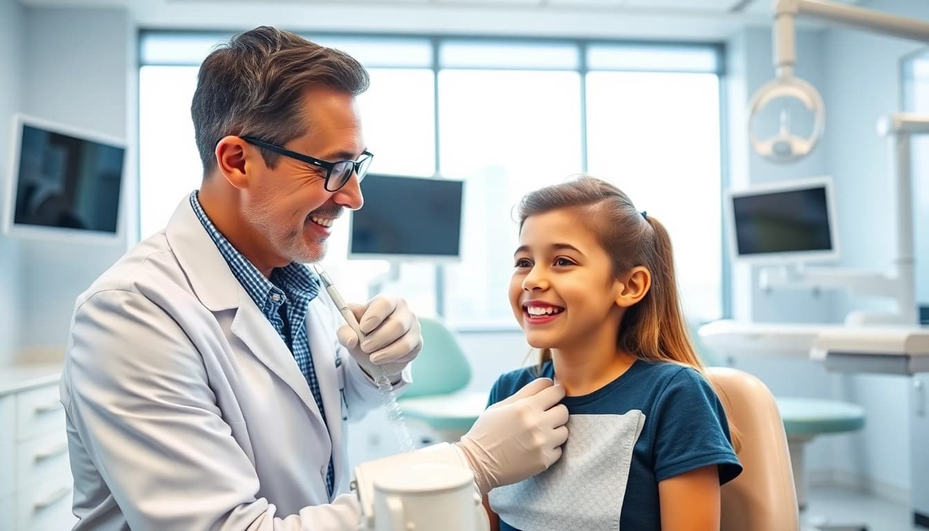 Engaging orthodontist edmonton consulting a young patient in a modern dental office.