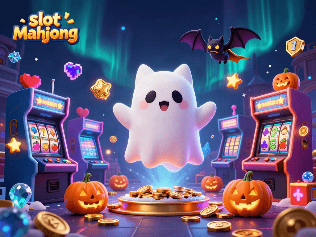 Engage in slot mahjong adventures with colorful characters at a haunted casino.
