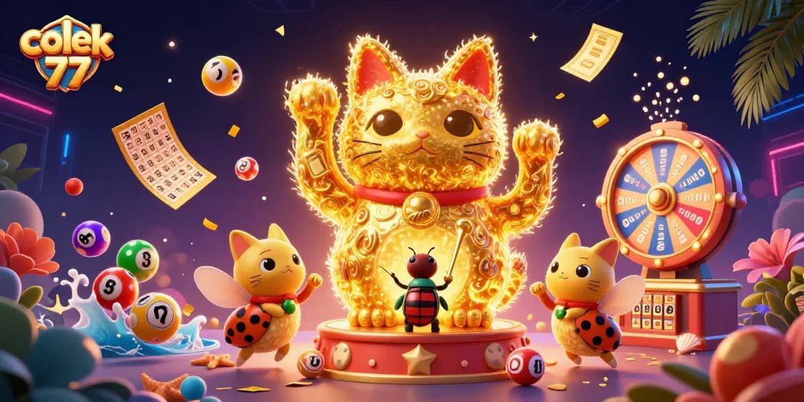 Win big at colek 77 with powerful gaming elements, vibrant visuals, and dynamic casino symbols.