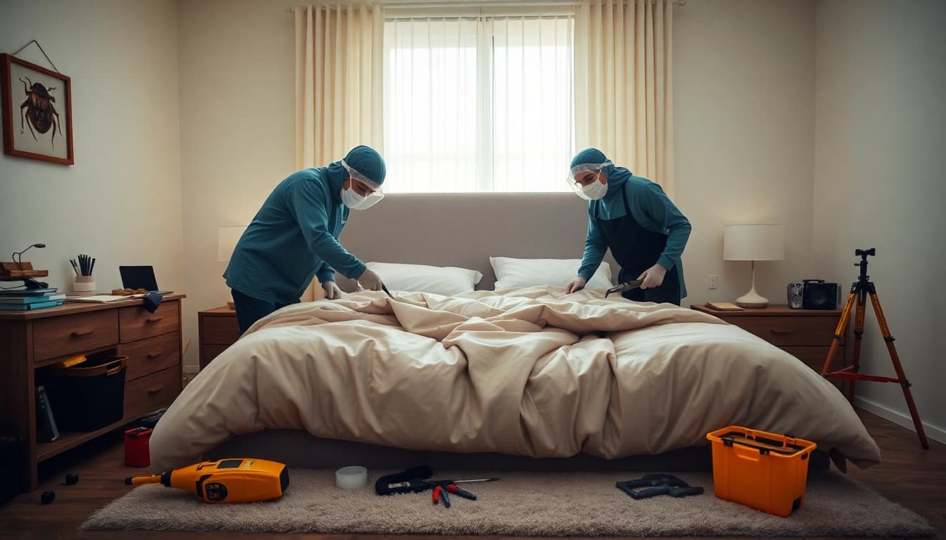 Skilled bed bug exterminators in action, demonstrating effective techniques for pest control.