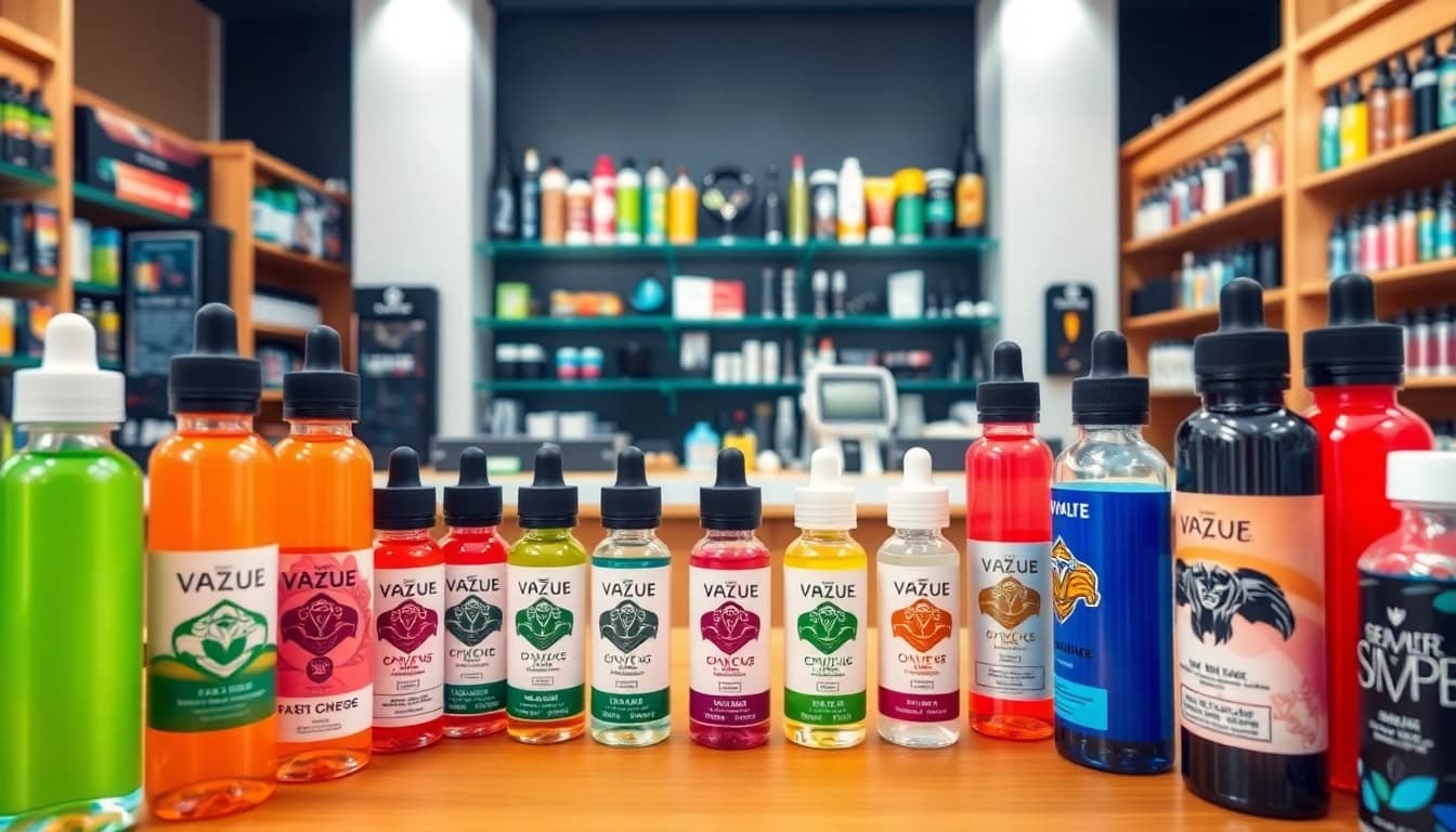 Highlight of Vape Juice Depot's diverse vape juice selection in a modern vape shop.