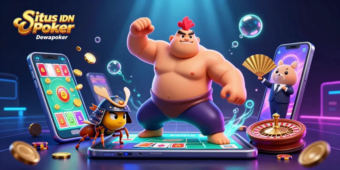 Situs IDN Poker Dewapoker showcases an exciting poker scene with dynamic characters and vibrant game elements.