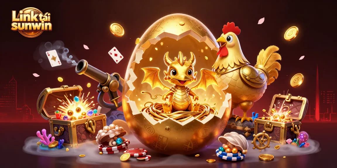 Experience the thrill of Link tải sunwin with a dynamic scene featuring a golden dragon, poker chips, and more!