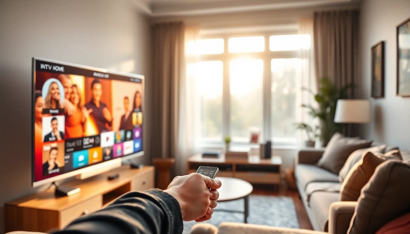 Engaging user experience with https://bosstv.ca showcasing IPTV streaming in a modern living room.