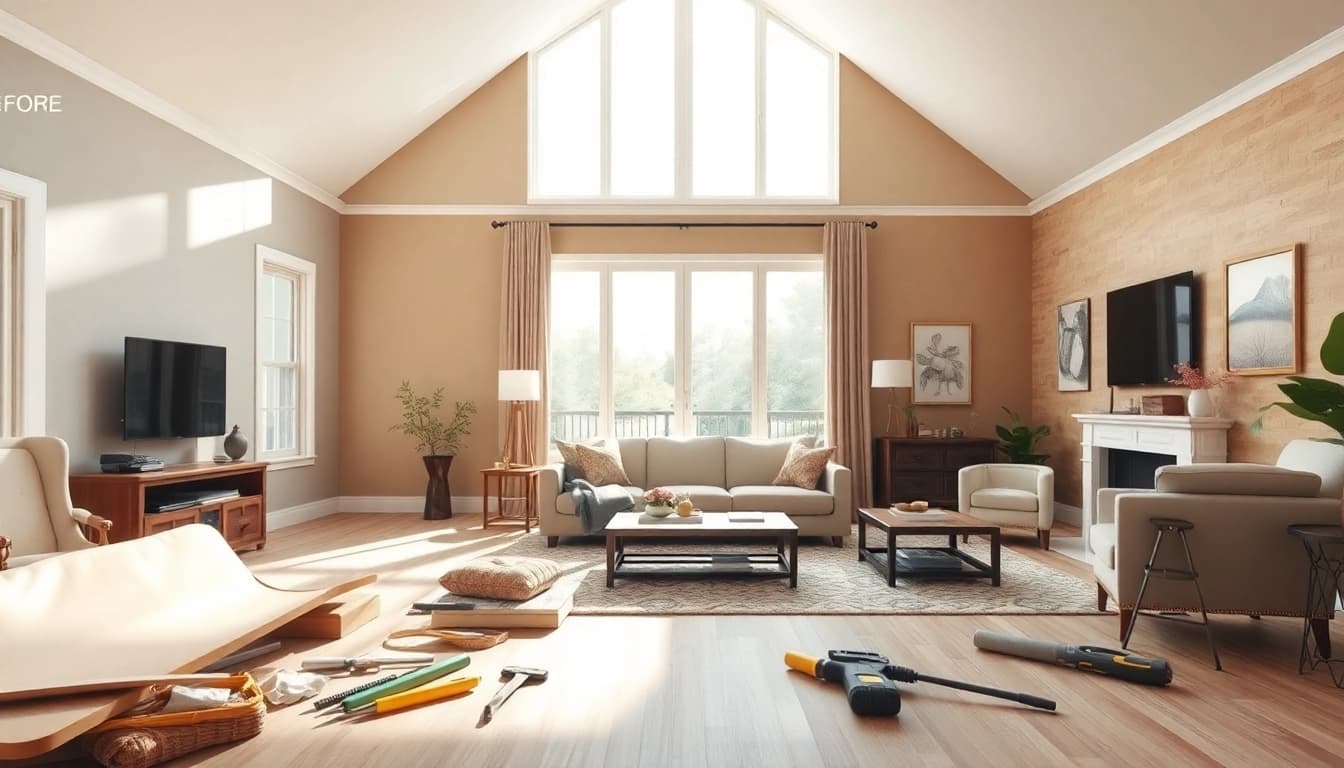 Transform your home renovation with vibrant changes in this beautifully renovated living room.