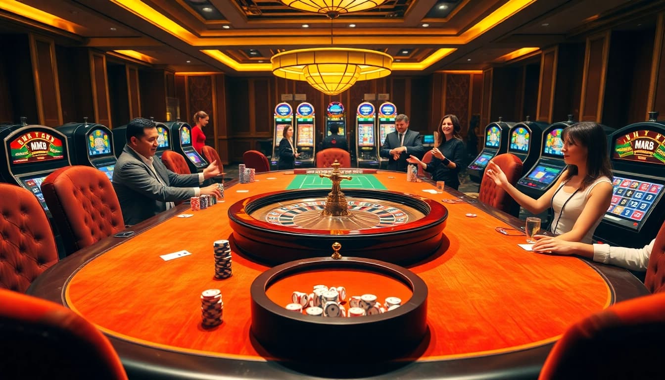 Gambling scene with MK8 betting table, poker chips, and excited players enjoying the thrill.