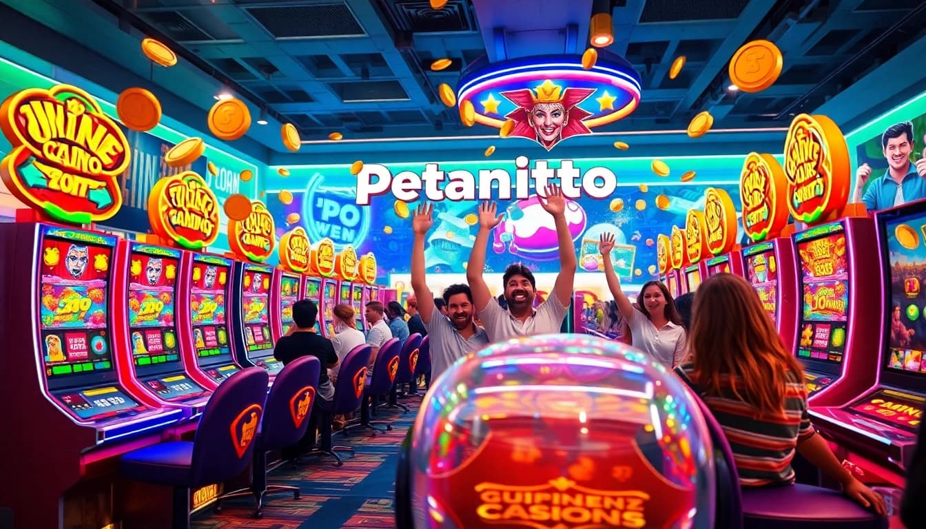 Rasakan keseruan bermain petanitoto dengan mesin slot warna-warni dan suasana casino yang menawan.