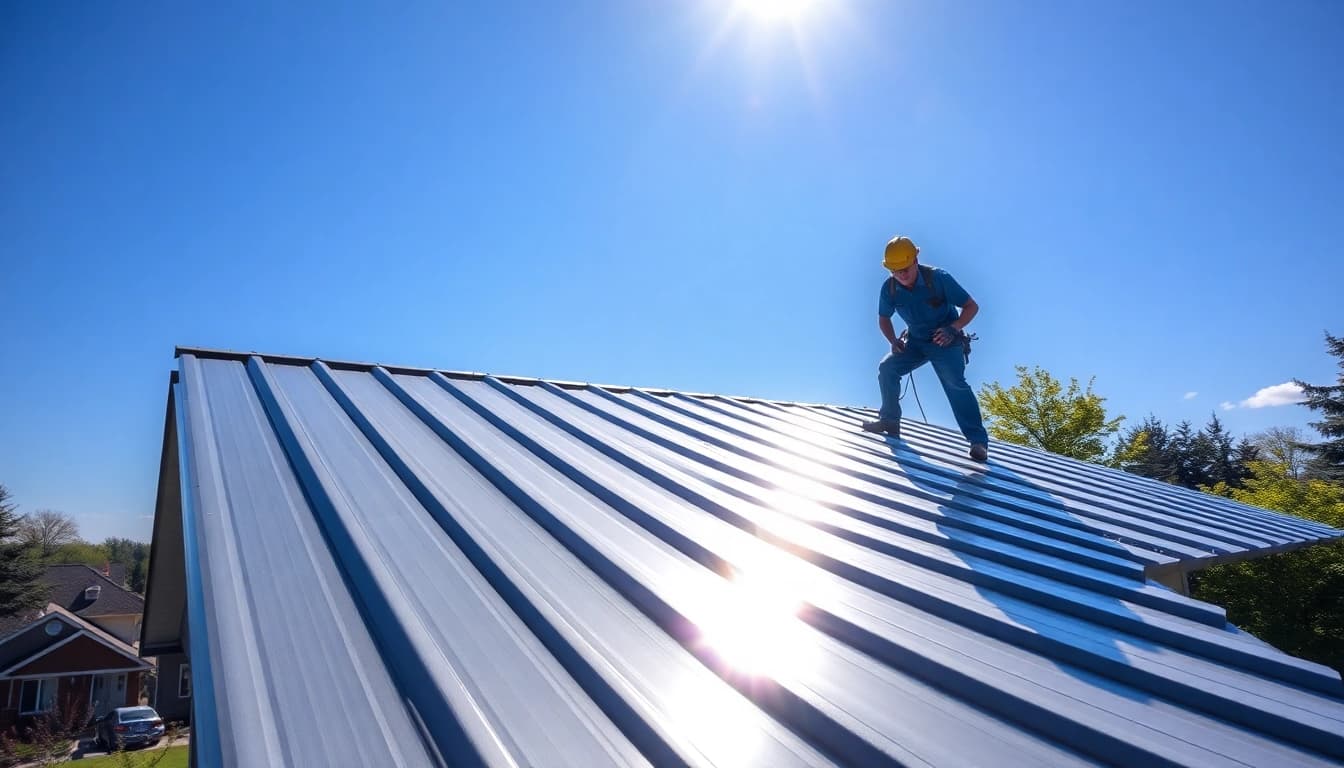 Installers applying metal roofing toronto on a home, demonstrating quality and craftsmanship.