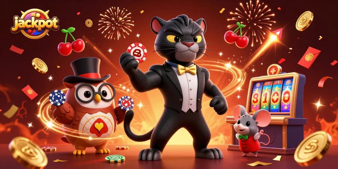 Experience the thrill of jackpot wins with a black panther dealing slot reels in this vibrant casino scene.