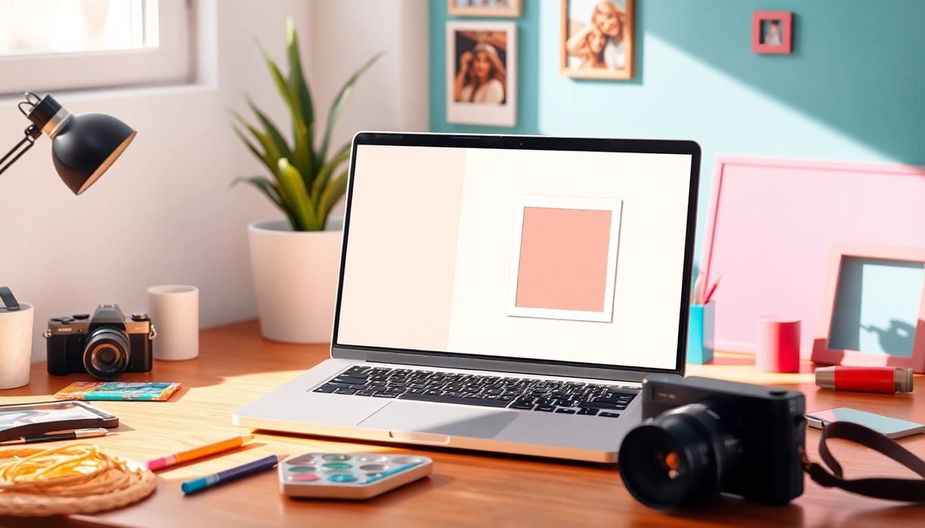 Turn image into square with creative digital workspace and vibrant backgrounds.