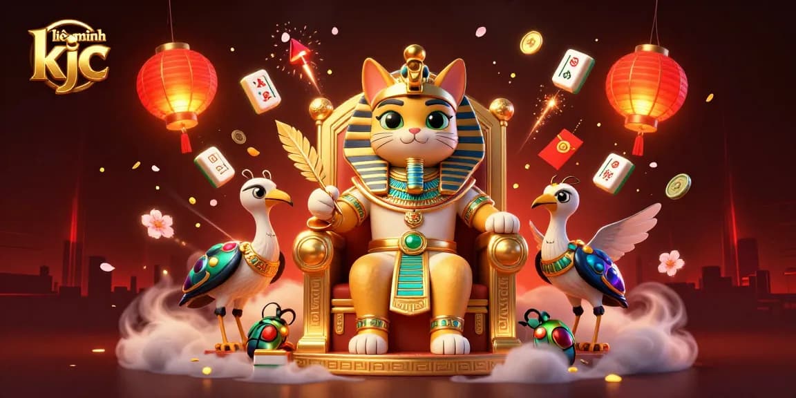 Experience the thrill at liên minh kjc with vibrant 3D characters and casino elements in this lively illustration.