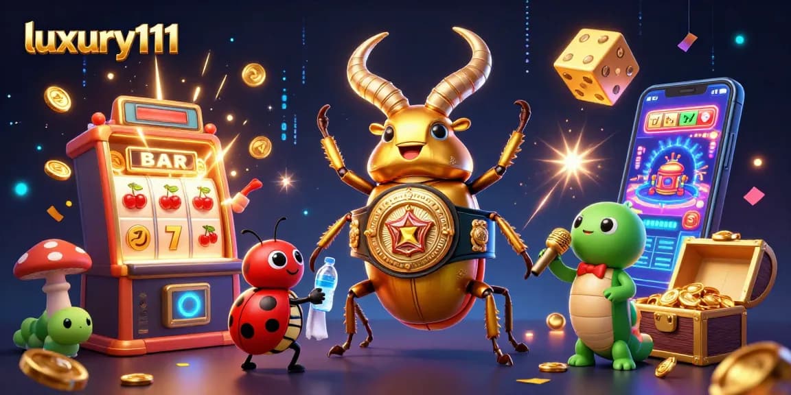 Experience the thrill of luxury111 illustrated with vibrant casino action and engaging characters.